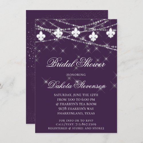 Fleur de Lis Lights  Purple Moody Theme Shower Invitation