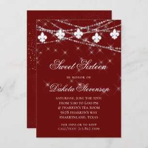 Fleur de Lis Lights Red Theme Sweet 16 Party Invitation