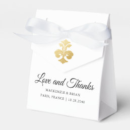 Fleur de Lis Love Thanks Gold Wedding Favor Boxes