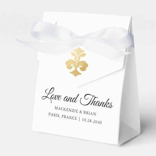 Fleur de Lis Love Thanks Gold Wedding Favor Boxes