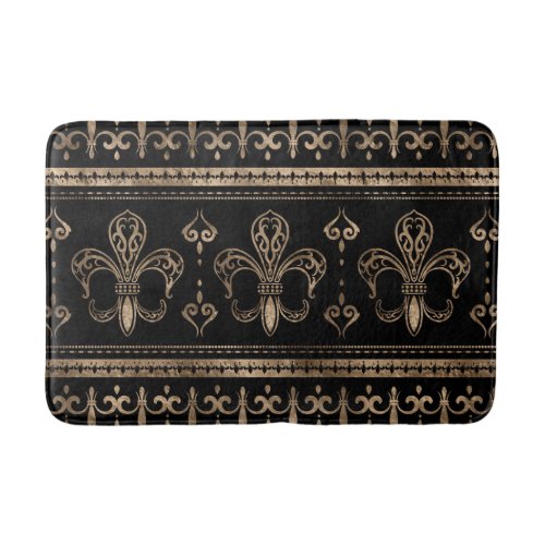 Fleur_de_lis Luxury ornament _ black and gold Bath Mat