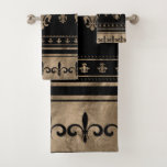 Fleur-de-lis Luxury ornament - black and gold Bath Towel Set
