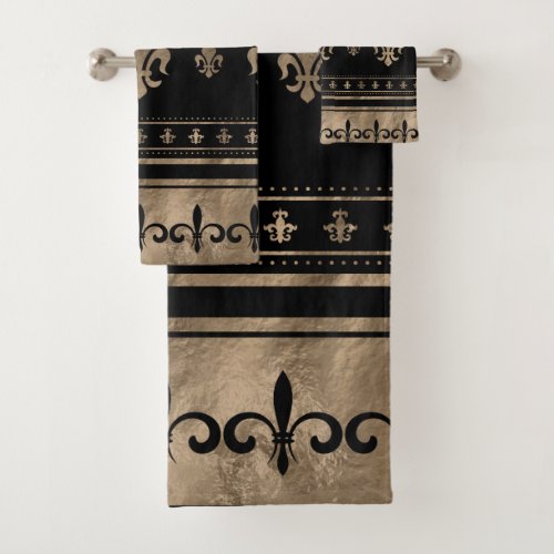 Fleur_de_lis Luxury ornament _ black and gold Bath Towel Set