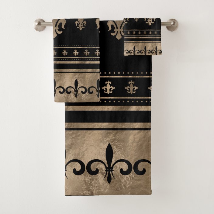 Fleur De Lis Luxury Ornament Black And Gold Bath Towel Set Zazzle Com Design your everyday with fleur de lis beach towels you'll love. fleur de lis luxury ornament black and gold bath towel set zazzle com