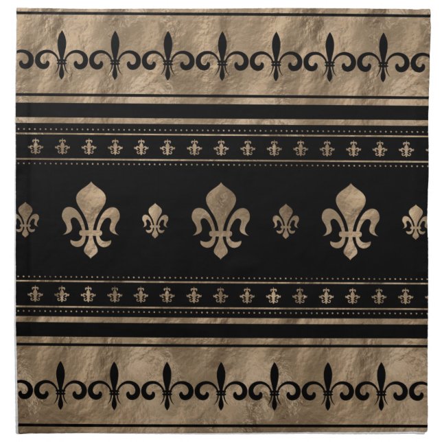 Fleur-de-lis Luxury ornament - black and gold Cloth Napkin (Front)