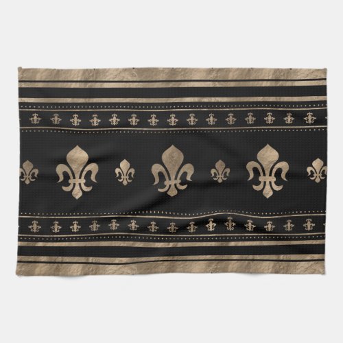 Fleur_de_lis Luxury ornament _ black and gold Kitchen Towel