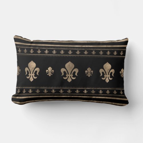 Fleur_de_lis Luxury ornament _ black and gold Lumbar Pillow