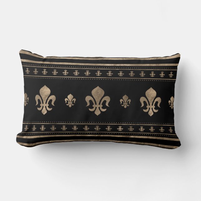 Fleur-de-lis Luxury ornament - black and gold Lumbar Pillow (Front)
