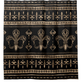Fleur-de-lis Luxury ornament - black and gold Shower Curtain