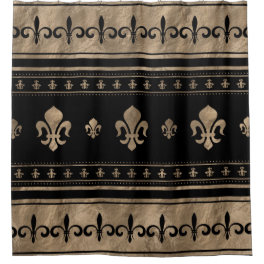 Fleur-de-lis Luxury ornament - black and gold Shower Curtain