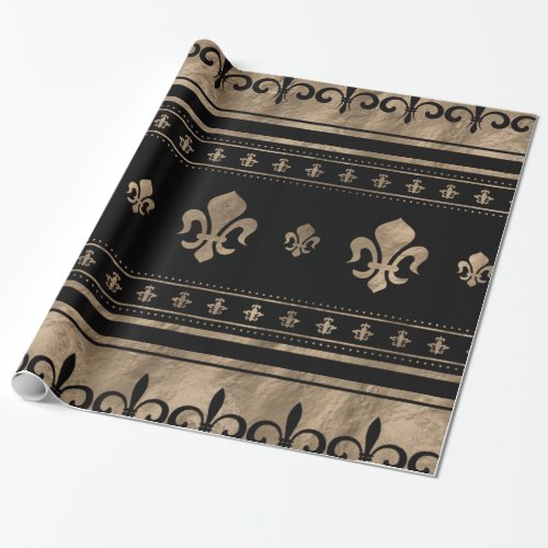 Fleur_de_lis Luxury ornament _ black and gold Wrapping Paper