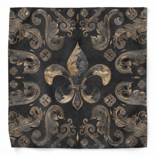 Fleur_de_lis luxury ornament _ Black Marble Bandana