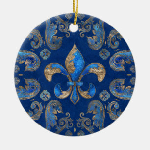 Fleur-de-lis luxury ornament - blue marble