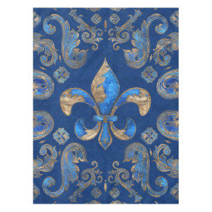 Fleur-de-lis luxury ornament - blue marble tablecloth