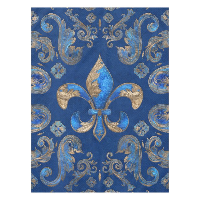 Fleur-de-lis luxury ornament - blue marble tablecloth (Front)