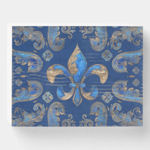 Fleur_de_lis luxury ornament _ blue marble wooden box sign