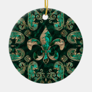 Fleur-de-lis luxury ornament - Malachite green