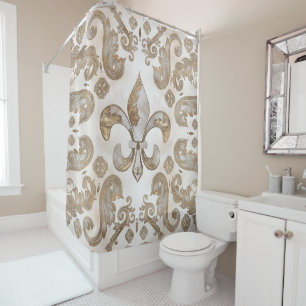 Fleur-de-lis luxury ornament - Mother of pearl Shower Curtain