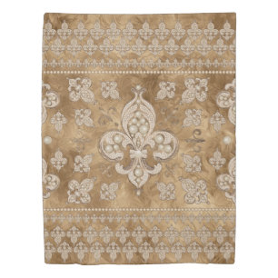 Fleur-de-lis luxury pearl and gold ornament duvet cover