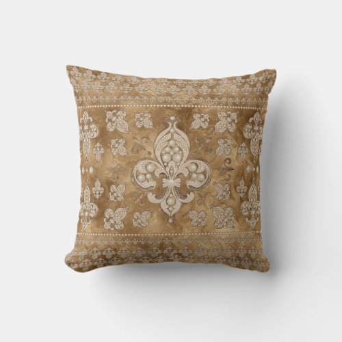Fleur_de_lis luxury pearl and gold ornament throw pillow