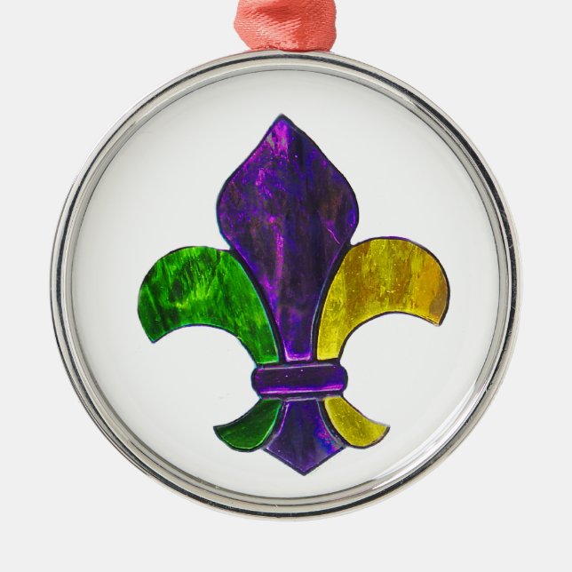 Fleur De Lis Mardi Gra add text Metal Ornament (Front)