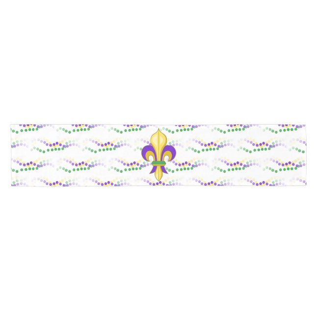 Fleur de Lis Mardi Gras Beads Table Runner (Horizontal)
