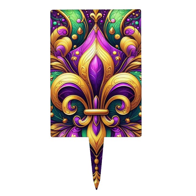 fleur de lis mardi gras cake topper (Front)