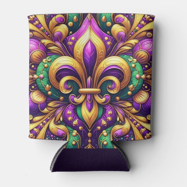 fleur de lis mardi gras can cooler (Front)