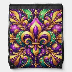 fleur de lis mardi gras drawstring bag