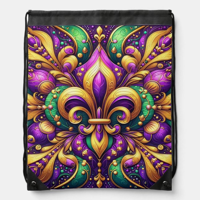 fleur de lis mardi gras drawstring bag (Front)
