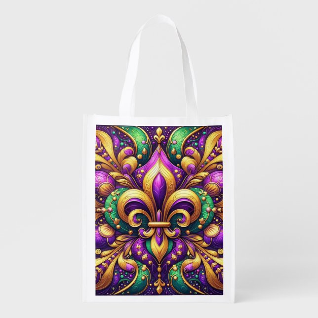 fleur de lis mardi gras grocery bag (Front)