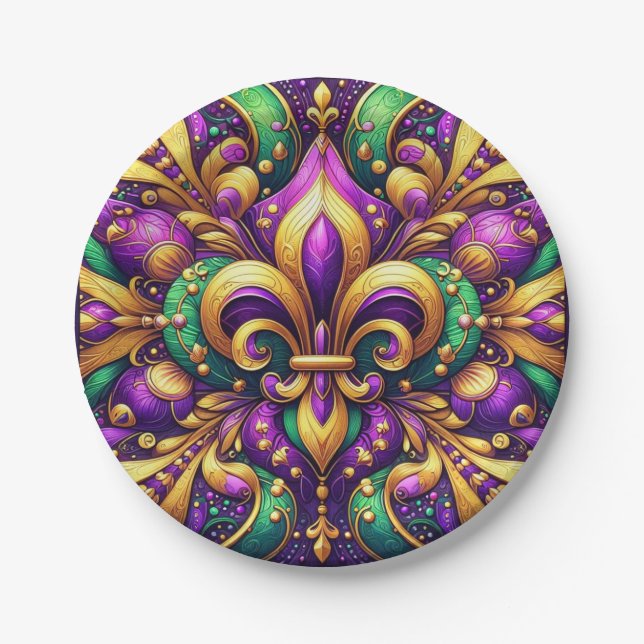 fleur de lis mardi gras paper plates (Front)