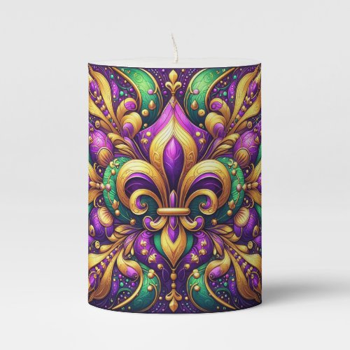 fleur de lis mardi gras pillar candle