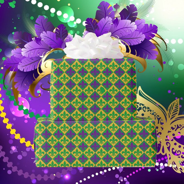 Fleur de lis Mardi Gras Purple Green Yellow Wrapping Paper (Creator Uploaded)