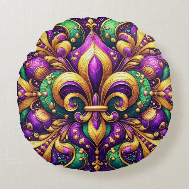 fleur de lis mardi gras round pillow (Front)