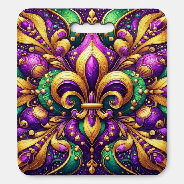 fleur de lis mardi gras seat cushion (Front Vertical)