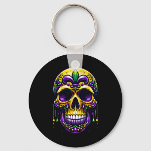 Fleur De Lis Mardi Gras Skull New Orleans Carnival Keychain