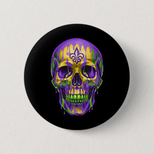 Fleur De Lis Mardi Gras Skulls Men Women Girls Boy Button