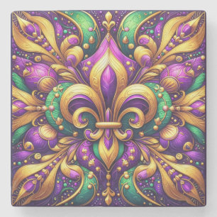 fleur de lis mardi gras stone coaster