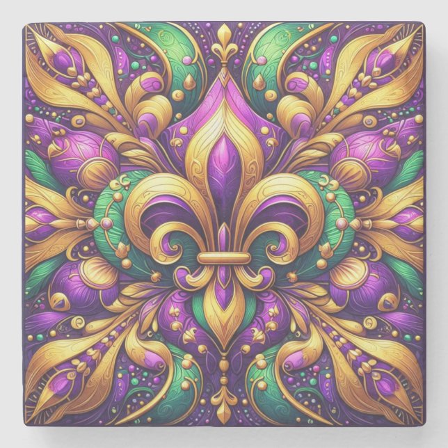 fleur de lis mardi gras stone coaster (Front)