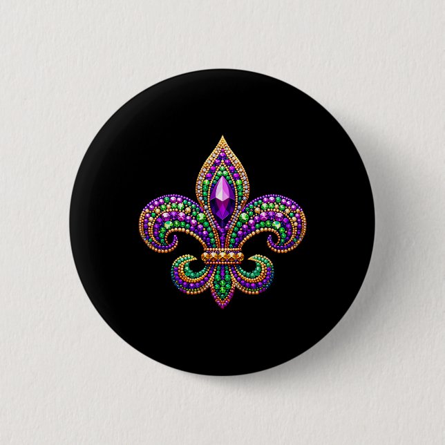 Fleur-de-lis Mardi Gras Symbol Carnival Parade Cos Button (Front)