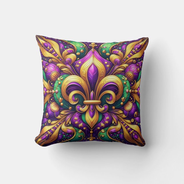 fleur de lis mardi gras throw pillow (Front)
