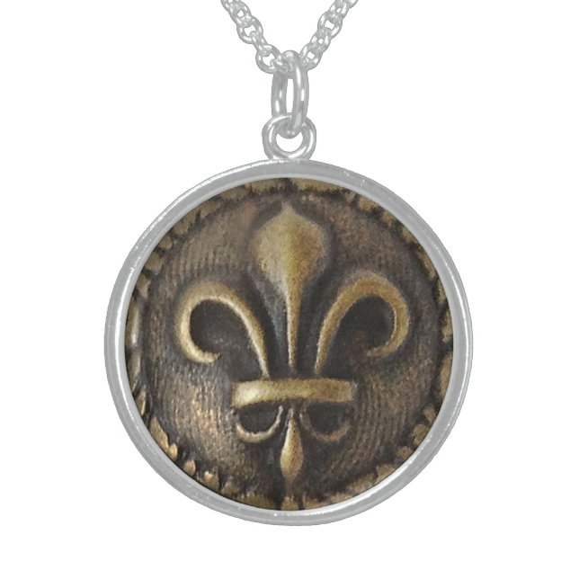 Fleur De Lis Medallion Sterling Silver Necklace (Front)