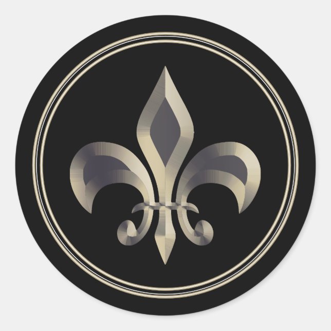 Fleur de Lis Metallic Gold Classic Round Sticker (Front)