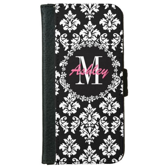 Fleur de Lis Monogram Damask Pattern iPhone Wallet Case (Front)