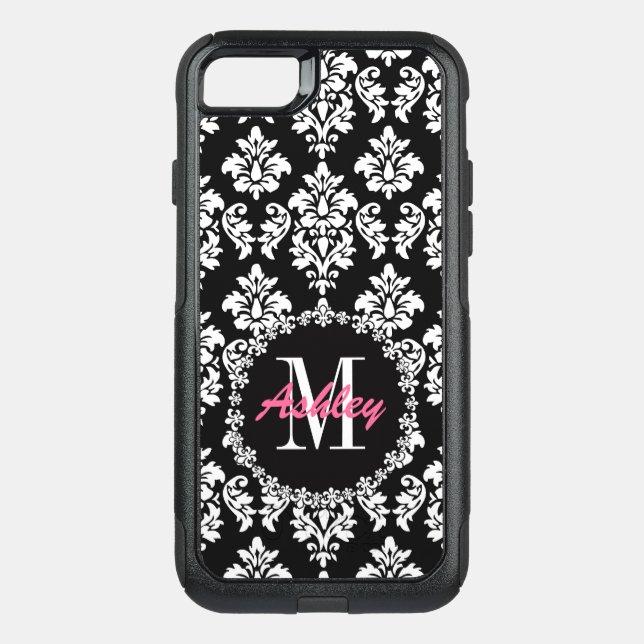 Fleur de Lis Monogram Damask Pattern Otterbox iPhone Case (Back)
