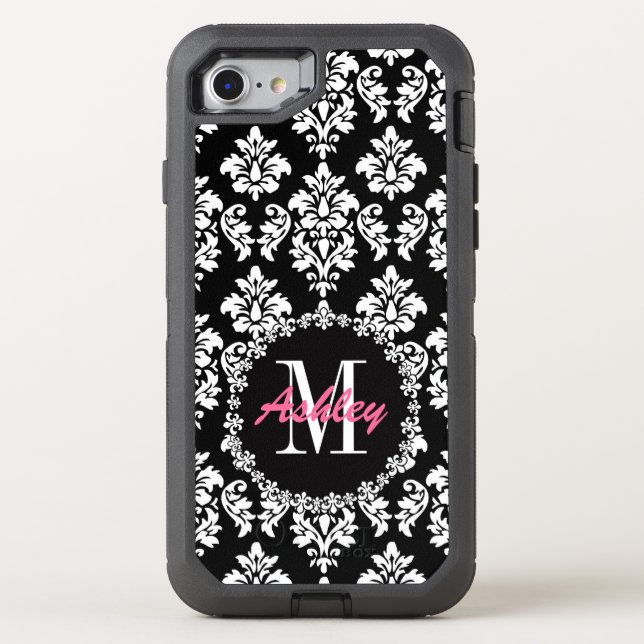 Fleur de Lis Monogram Damask Pattern Otterbox iPhone Case (Back)