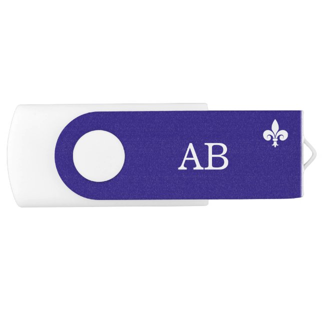 Fleur de Lis & Monogram on Navy Blue Flash Drive (Front)
