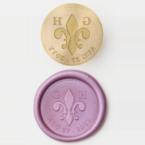 Fleur De Lis Monogram  Wedding Date Wax Seal Stamp