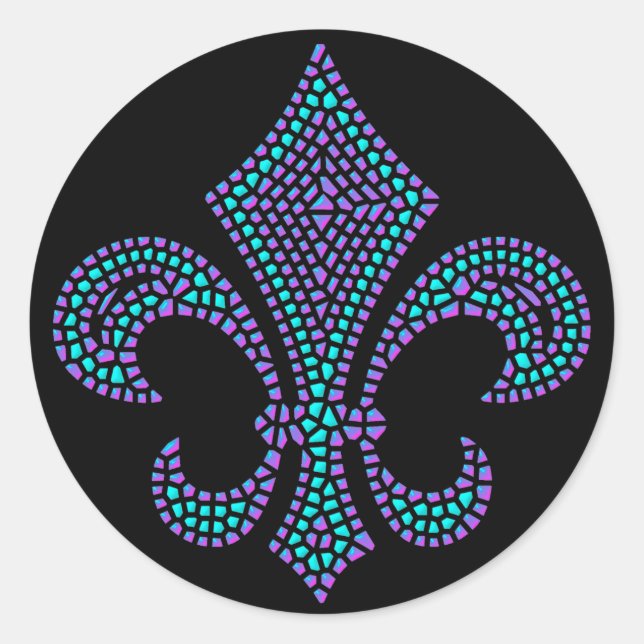 Fleur De Lis Mosaic Bevel Pastel Classic Round Sticker (Front)